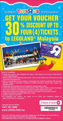 Toy R Us Star Card Members 30% Off LEGOLAND Tickets Promotion