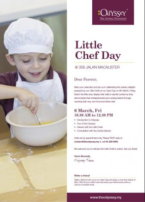 You’re Invited! The Little Chefs in Action & Open Day @ Odyssey, The Global Preschool (Macalister)