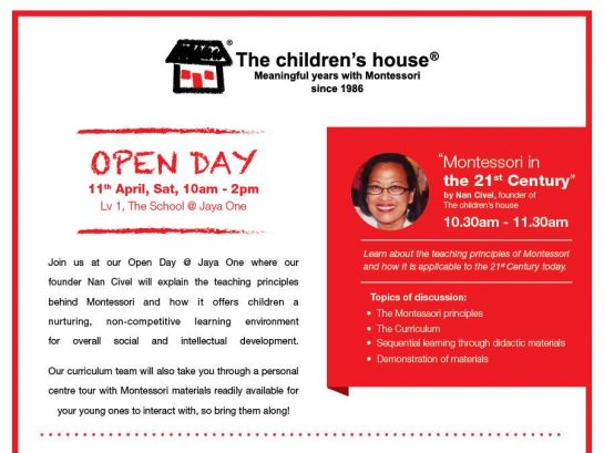 You’re Invited! The children’s house Open Day @ The School, Jaya One