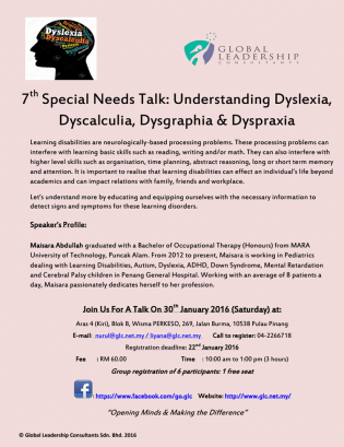 7th Special Needs Talk: Understanding Dyslexia, Dyscalculia, Dysgraphia & Dyspraxia