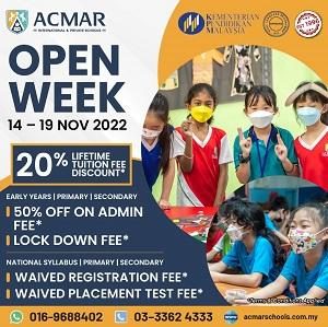 Open Week (14 – 19 Nov 2022) @ Acmar International & Private School (Primary & Secondary), Klang